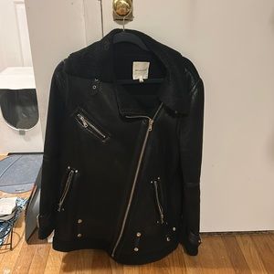 Trendy Faux Fur Black Leather Coat